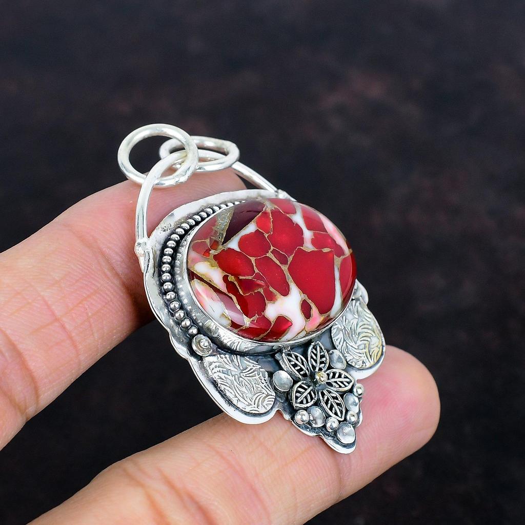 Kingman red mohave copper turquoise pendant gemstone handmade jewelry 925 sterling silver pendant anniversary gifts antique silver jewelry