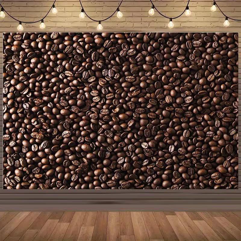 2D Roasted Coffee Beans Backdrop, Coffee Bar Photo Background for Cafe