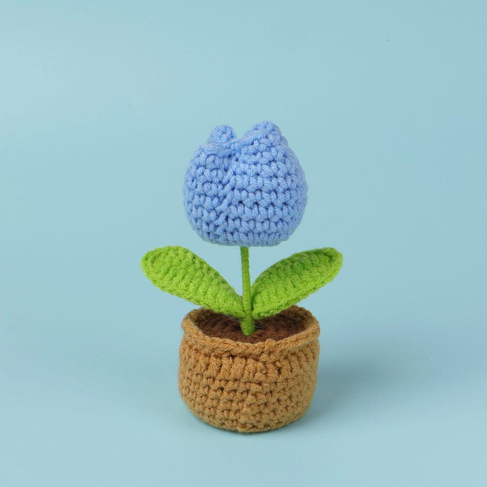 Tulip Crochet Flowers Pot Cute Knit Flower Creative Crochet Plant Pot Tulips Knitting Flower Car Table Home Decor