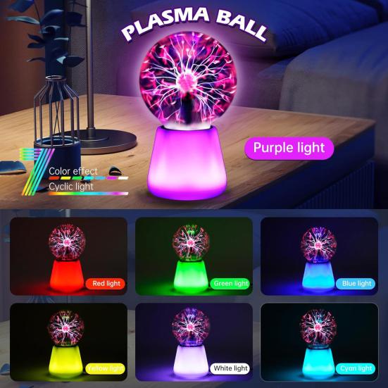 Ball Lightning Lamp with Touch Sensor Magic Ion Sphere Mood Light with Color-Changing Base Interactive Science Decor And Novelty Gift