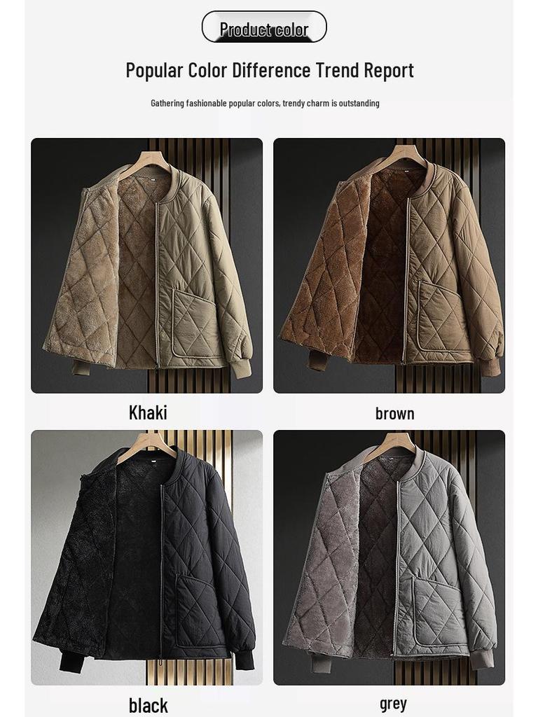 Men's Thickened Flannel-Lined Cotton Jacket - Autumn/Winter, Loose Fit, Plus Size, Warm Base Layer Outerwear