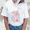Strawberry Milk Juice T Shirt Women 2025 Kawaii Girl Tshirt Aesthetic Graphic Cute Sweet Female T-Shirt Clothes Top Tees