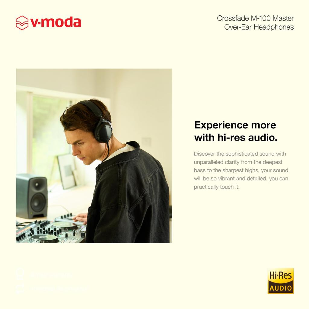 Master DJ Monitor Monitor Headphones High Resolution Compatible Wired Connection Only Black V-MODA M-100 M-100MA-MB Over-Ear