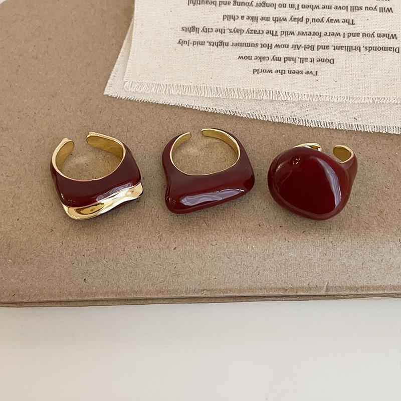 Ankara Red Drop Oil Irregular Metal Opening Ring Women'S Niche High-End Personality Fashion Versatile Ring Ring