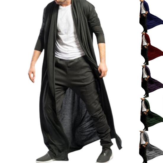 Lange Mouw Enkellengte Heren Vest Eenvoudige Effen Kleur Open Voorkant Jas Vest Bovenkleding