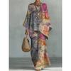 Women’s Vibrant Watercolor Print Batwing Sleeve Top & Wide Leg Pants