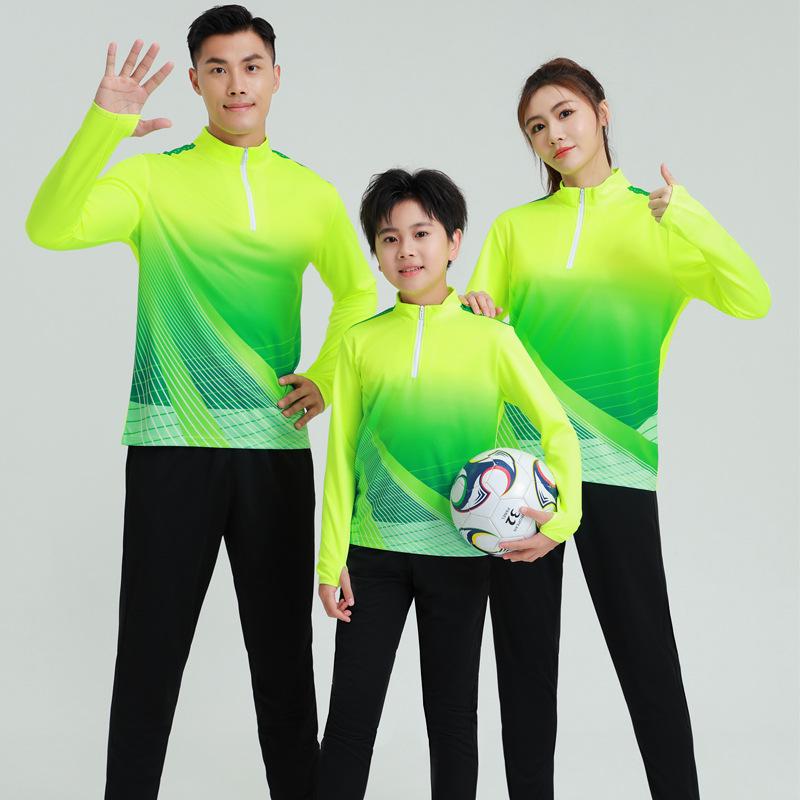 Unisex Autumn Winter Long Sleeve Football Training Suit with Half Zip for Children and Adults