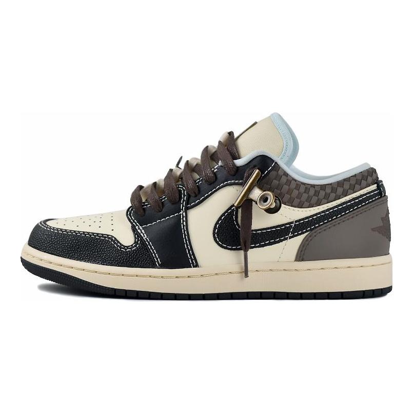Jordan Air Jordan 1 Urban Slip Resistant Abrasion Resistant Low Top Vintage Basketball Shoes Men's Black Coffee Beige HQ3437-101(Team96-)