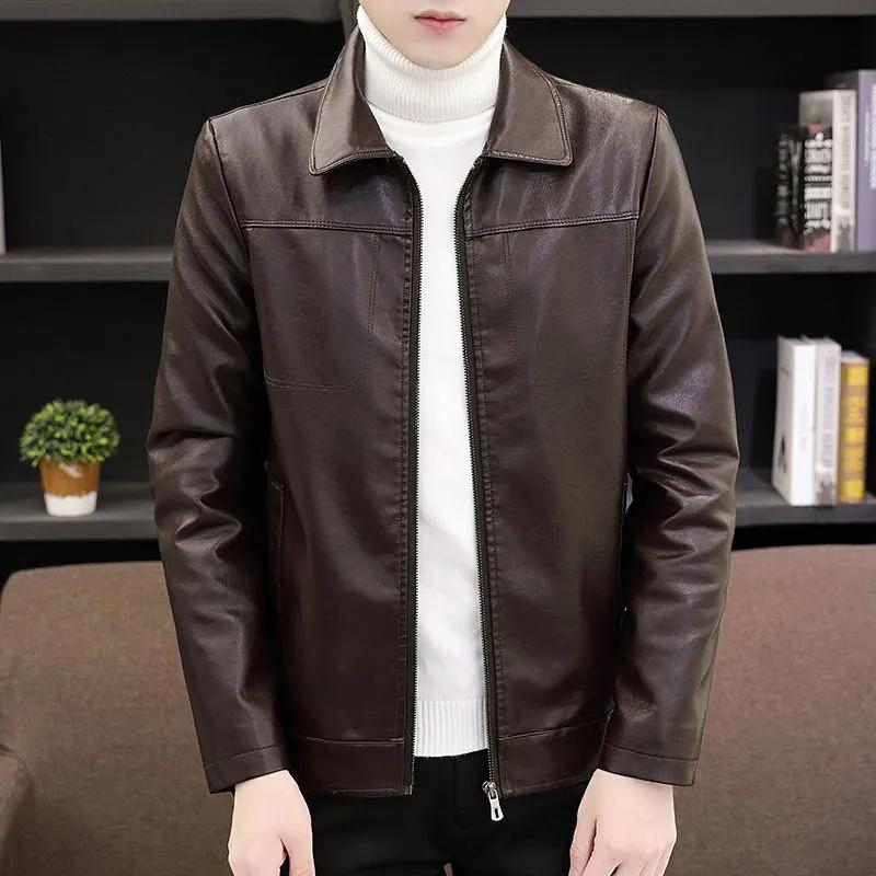 Men's Autumn WinterFleece Warm Handsome PU Leather Jacket