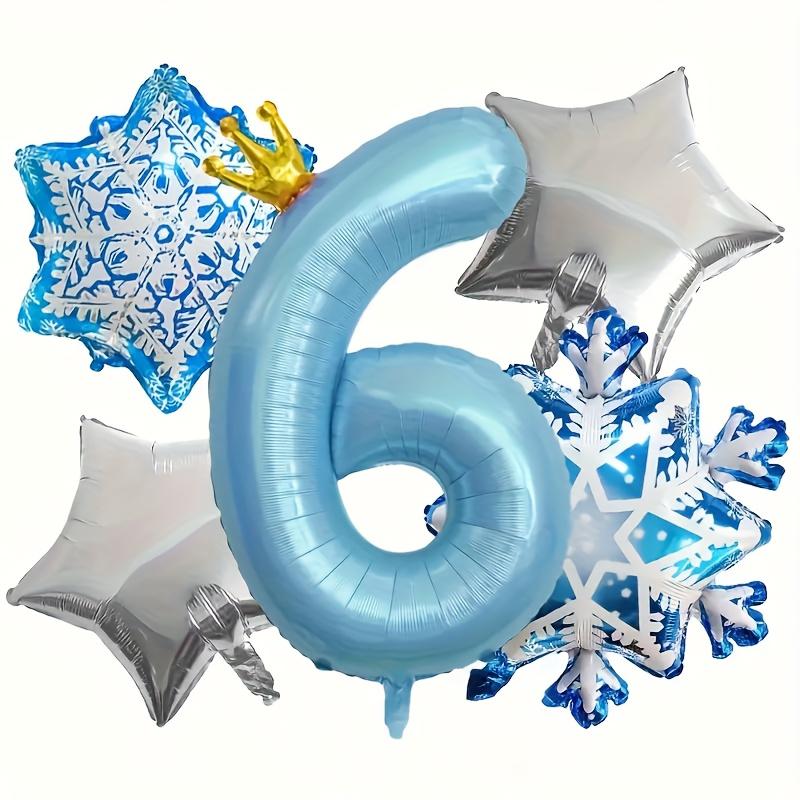 5/6Pcs SnowFlake Foil Balloons with 40inch Blue Crown Number Balloon for Princess Theme Birthday Party Decorats Baby Shower