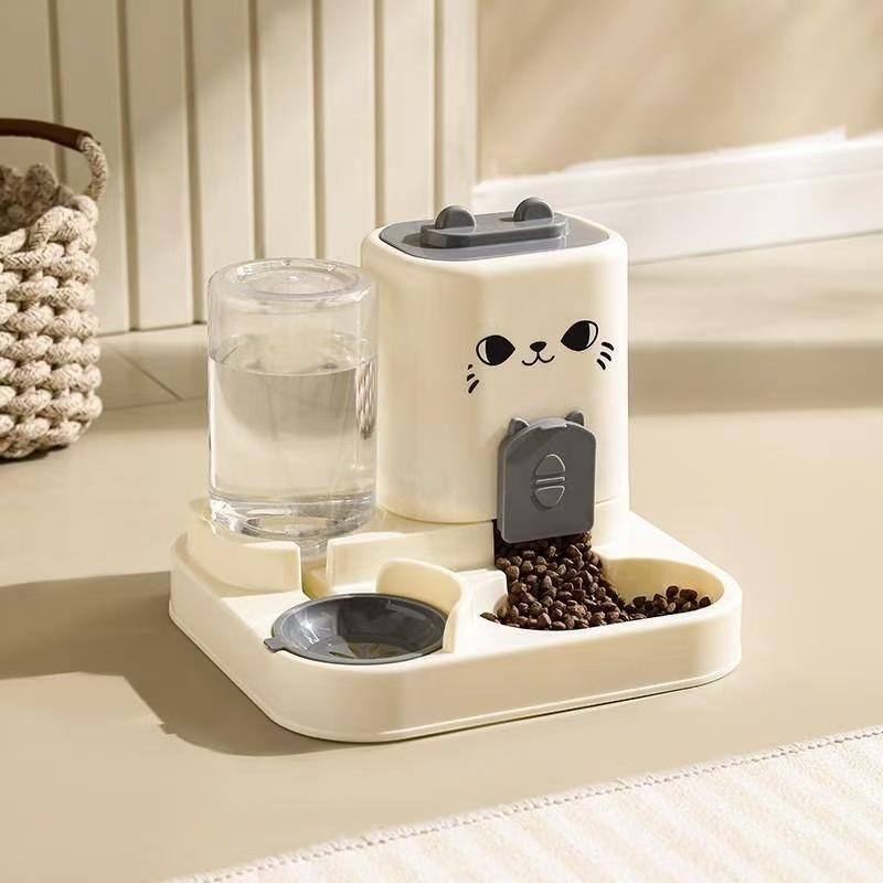 Cat feeder, water and food dispenser, feeding bowl, dry and wet separation dog bowl, cat bowl, pet cat food bowl серый