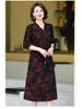 Spring New Plus Size Jacquard V-Neck Dress for Middle-Aged Women - Slimming, Long Sleeve, Stylish