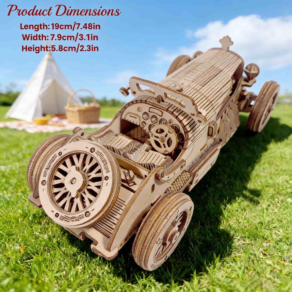 DO-IT-YOURSELF Wooden 3D Puzzle Antique Sports Car Miniature Kit Imaginative Birthday or Holiday Present Learning Toy Exquisitely Designed