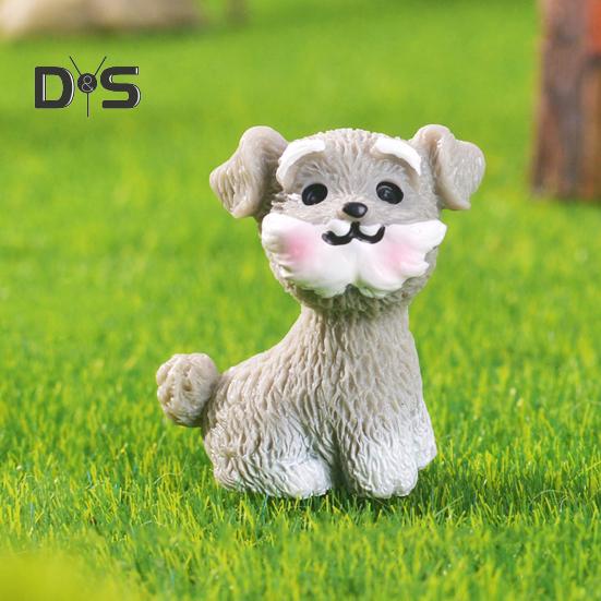 4 Pcs Miniature Puppy Figurines Mini Schnauzer Ornament Car Dashboard Decor Resin Dog Statue for Fairy Garden Bonsai Office Desk