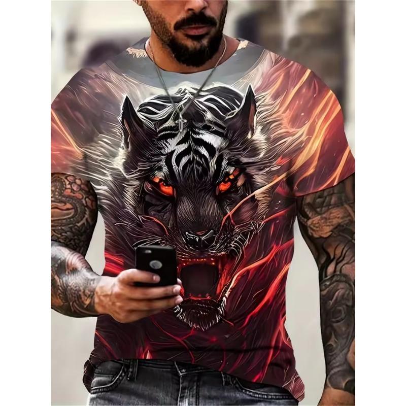 Animal Men's T-shirt 3d Lion Print Men's Tops Casual Short-sleeved Simple T-shirt Summer Round Neck T-shirt Men's Ultra Clothing