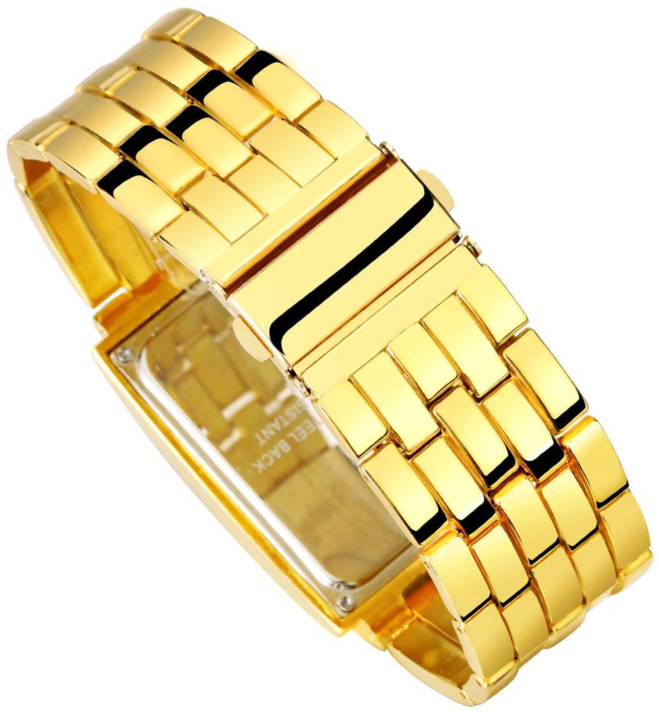 FANMIS Creative Binary Matrix Blue LED Digital Watch Fashion Classic Black Plated Waterproof LED Backlit Bracelet Men's Watch, Gold, Digital.
