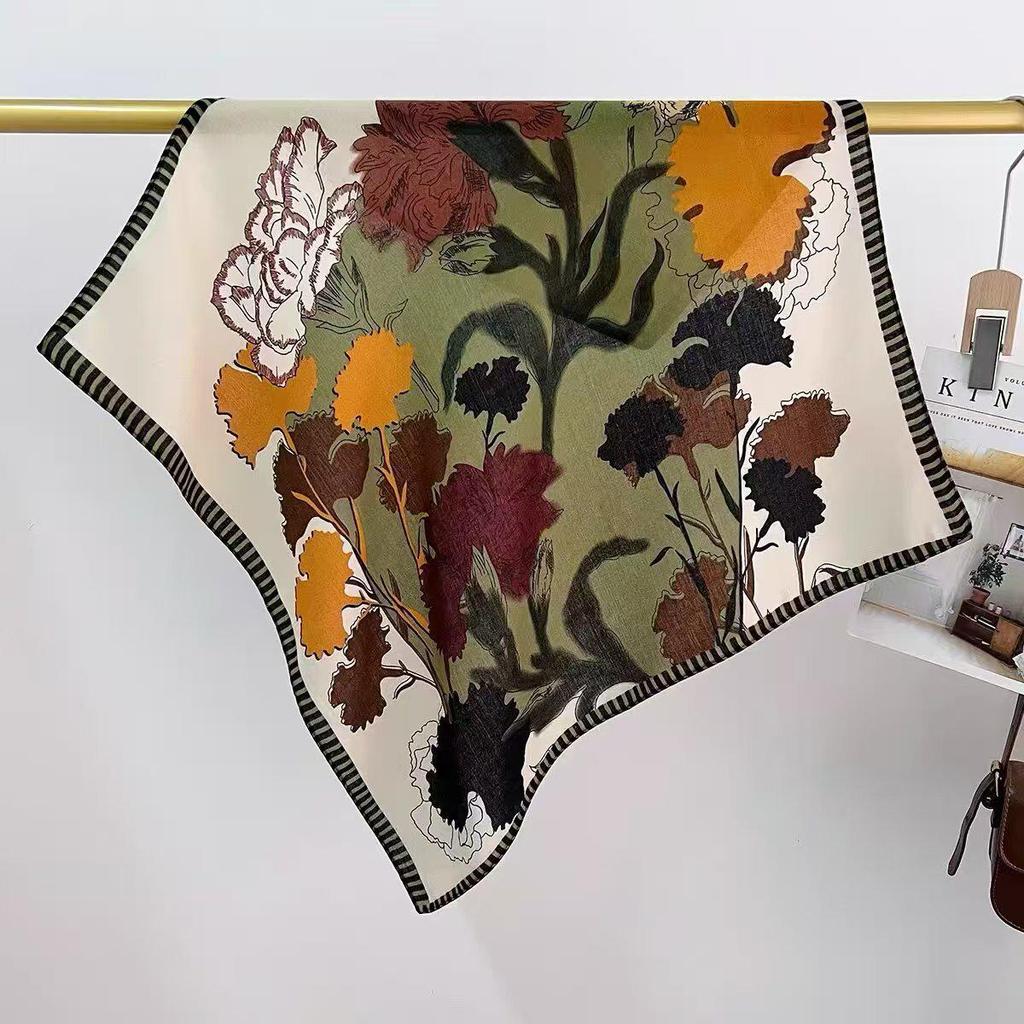 Silk Square Scarf: Women's Korean-Style, Double-Sided Print for Professional Wear
