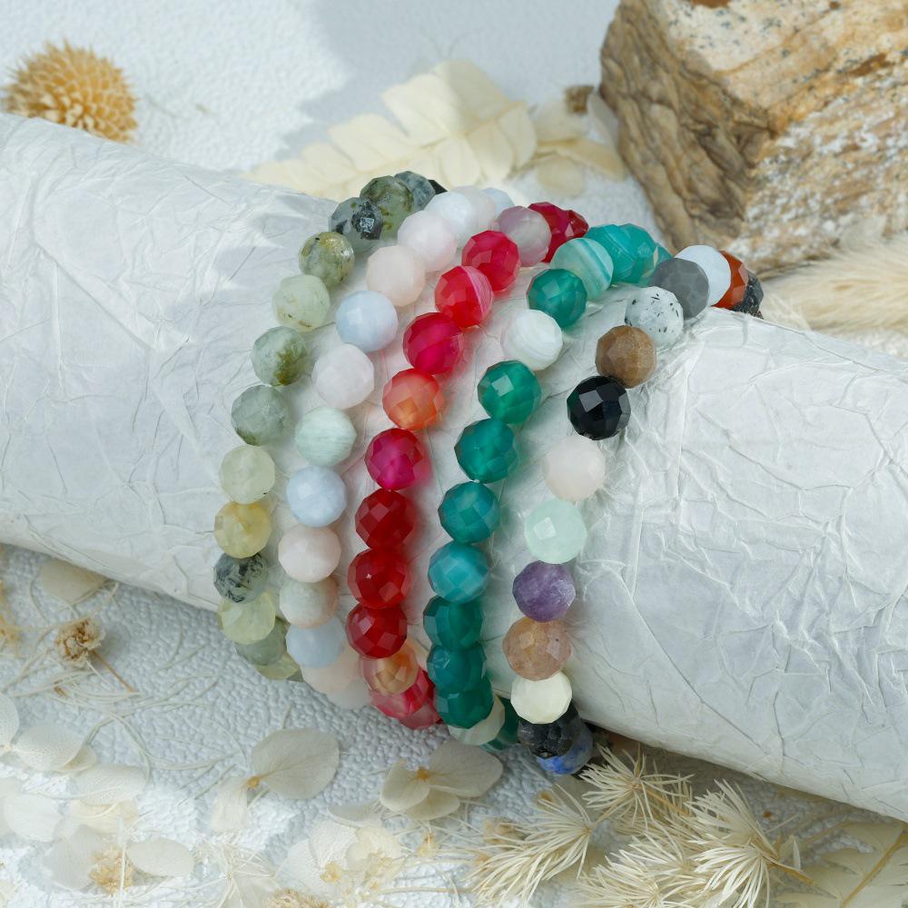 European Multi-Color Faceted Beaded Elastic Bracelet, Stackable Semi-Precious Stone Design