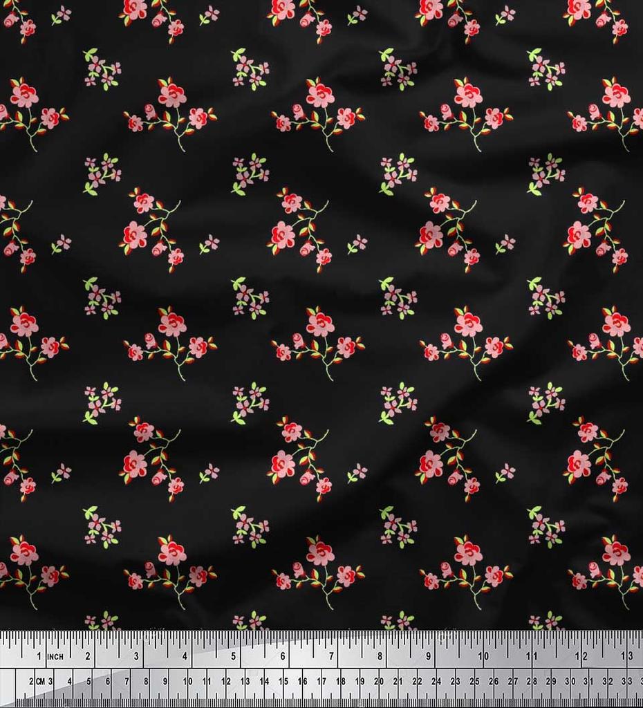 Soimoi Japonská krepdešínová saténová látka Listy a květinový umělecký potisk Šicí látka metr 42 palců