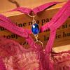 T-back Sexy Eyelash Lace Crotchless Rhinestone Panties - Low-Waist Transparent Lingerie for Women