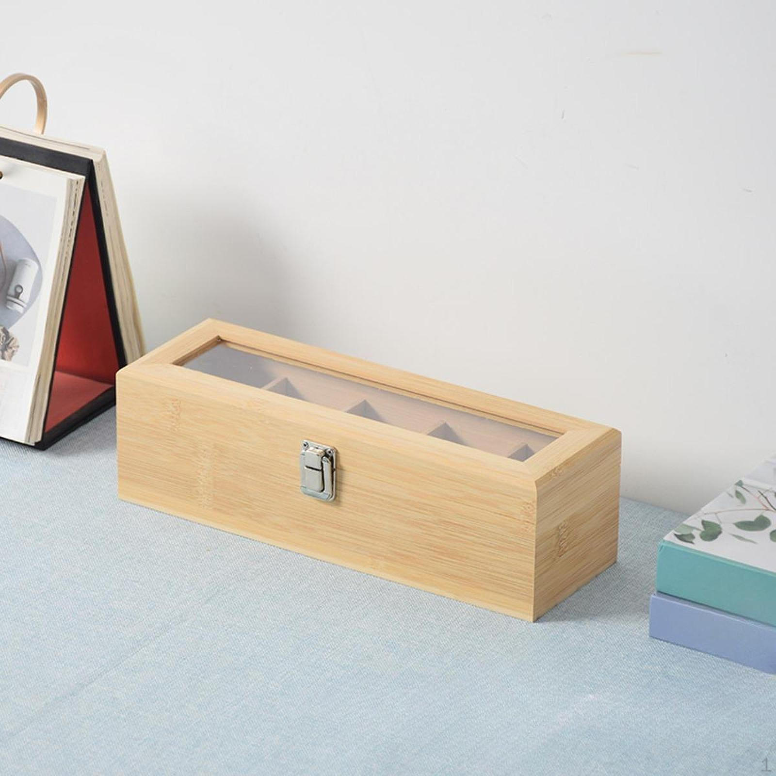 Wood Tea Storage Organizer Compartment Box Coffee Holder for Countertop Desktop Kitchen 30x10x9cm