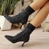 High Quality Women's Knit Ankle Boots Sexy Women High Heels Luxury Breathable Sock Boots Retro Pointed Toe Stretch Shoes Size 43