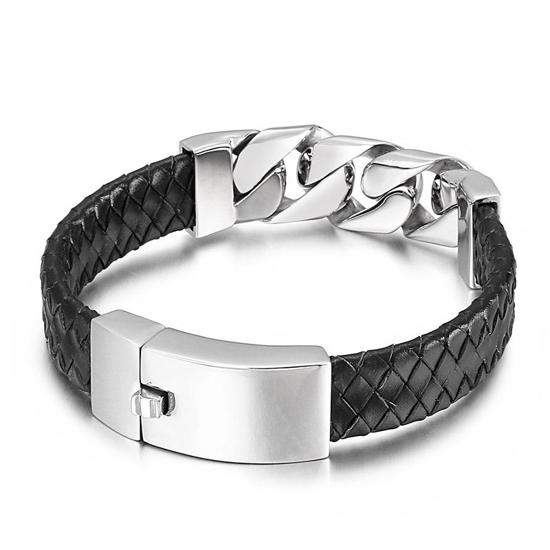 KALEN Vintage Mens Fashion Bracelets Bangles Stainless Steel Cuban Links Leather Bracelet Bangle 23cm&Vintage