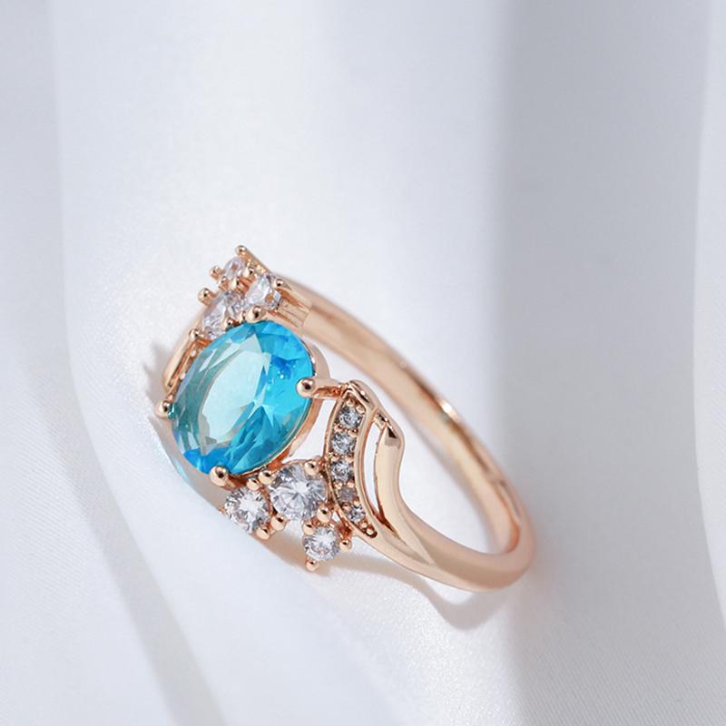 Kinel Blue Water Drop Zircon Rings For Women Rose Gold Color Fine Jewelry