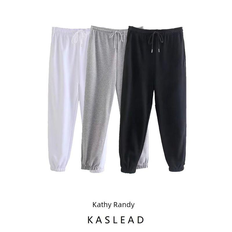 Kaslead New Arrival Women's Clothing Fashion Style Stylish Simple and Versatile Terry Knitting Elastic Waist Ankle-Tied Pants