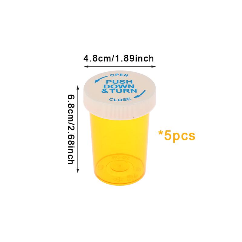5-Pack Child-Resistant Pill Bottles - 6-60 Dram Travel-Size Medicine Containers with Safety Caps, Multi-Use Portable Vials