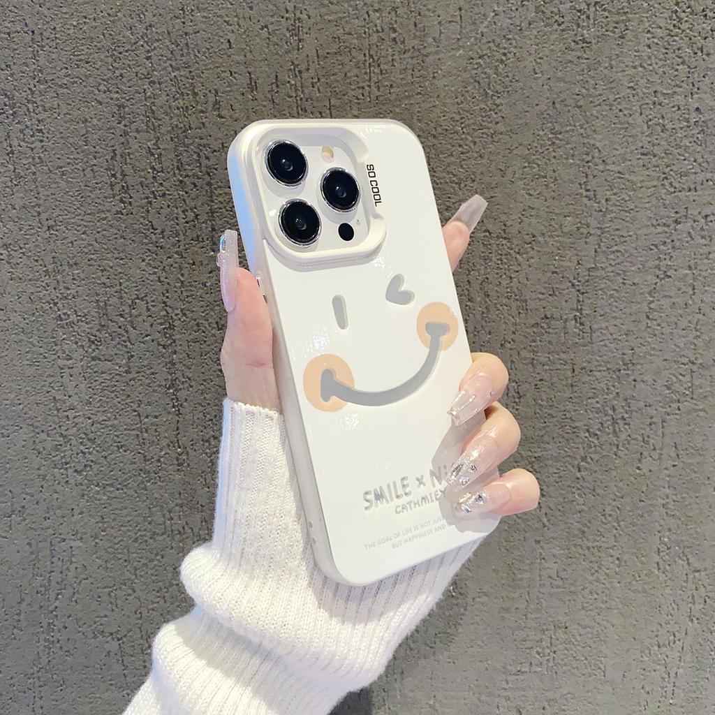 Applicable to iphone11/11pro new niche creative reno1/1 simple smiley face 11 colored silver mobile phone case