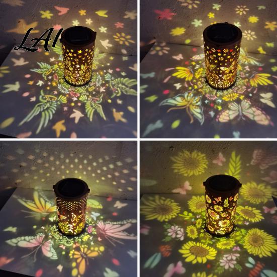 Outdoor Solar Lanterns Decorative Garden Lights Powered Waterproof Metal Floral Patio Pattern
