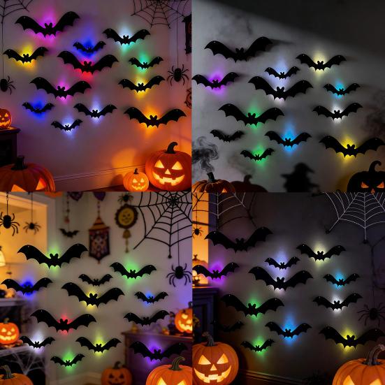 Mysteriöse Heimdekorationen Halloween 3D Leuchtende Fledermaus Wanddeko, Abnehmbare Filz Fledermaus Aufkleber, Verschiedene Montierte Verzierungen Größe, LED Leuchtend
