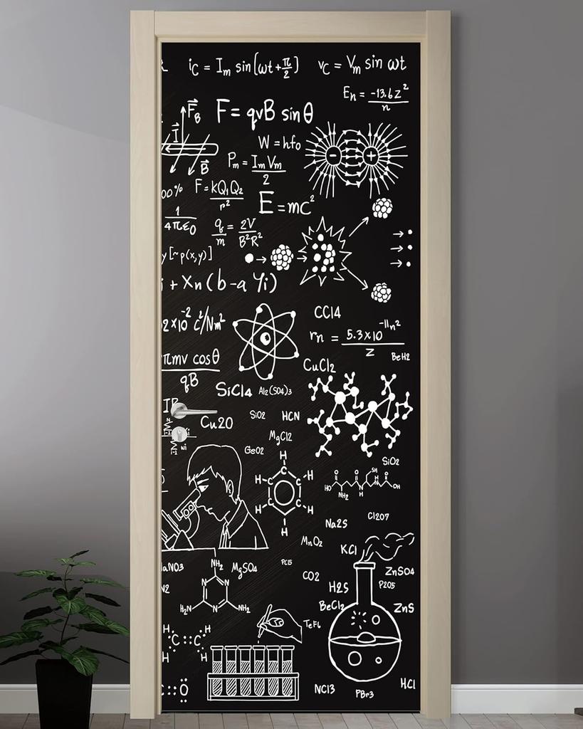 9Stlye Bookcase Peel and Stick Door Sticker Mural Self-Adhesive, Removable Waterproof Vinyl Door Decal for Bedroom and Living Room Wall Decoration