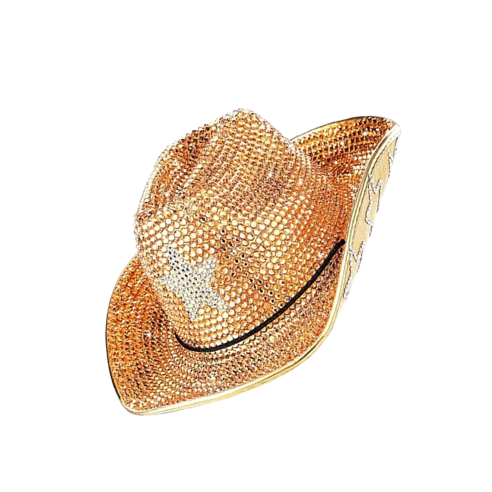 

Капелюх, інкрустований блискучими стразами, для жінок і чоловіків, капелюх для музичного фестивалю з візерунком п ятикутної зірки для сценічних виступів золотий