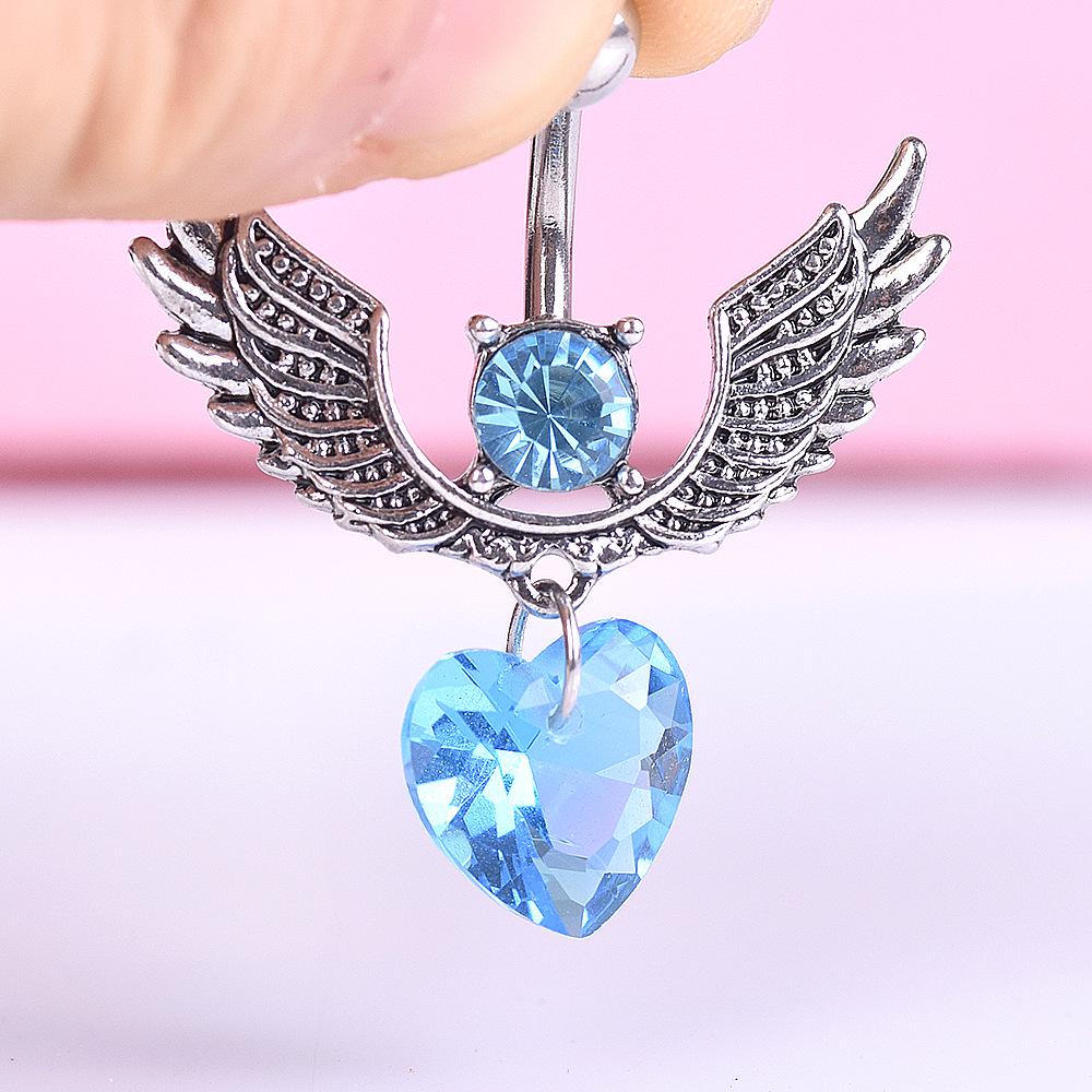 European-American Fashion Crystal Zircon Wing Belly Ring - Stylish Stainless Steel Belly Piercing Jewelry
