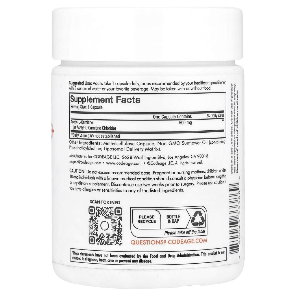 Liposomal Acetyl L-Carnitine+, 500Mg, 90 Capsules
