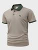 Men's Contrast Mesh Collar Polo Shirt, Equestrian Embroidered Business Casual Short Sleeve Top