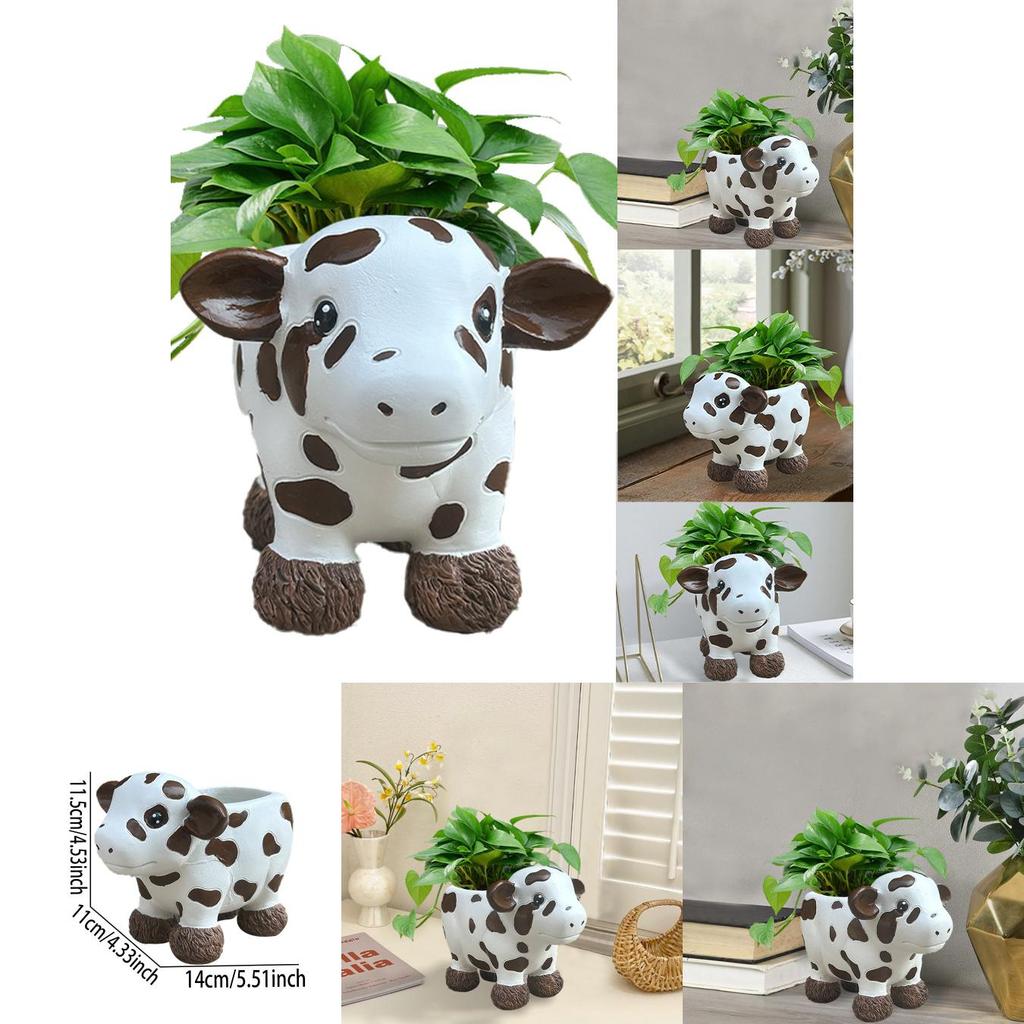 Adorable Modern Simple Cow Resin Succulent Planter Pot For Indoor And Outdoor Decor