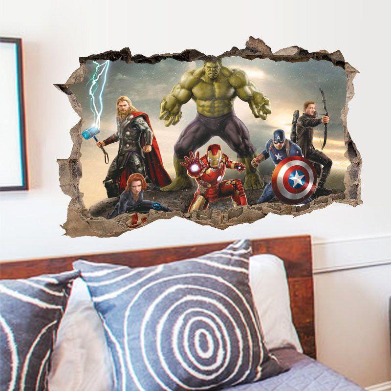 Superior Quality Avengers 3d Wall Sticker Multicolor Mural Art Poster For Kids Rooms