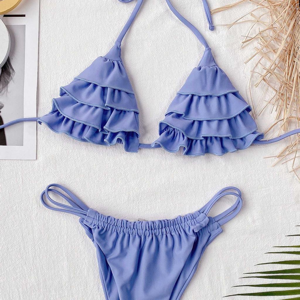 Damen Sexy Rüschen Bikini Push-Up Pad Badeanzug Set Badeanzug Strandmode