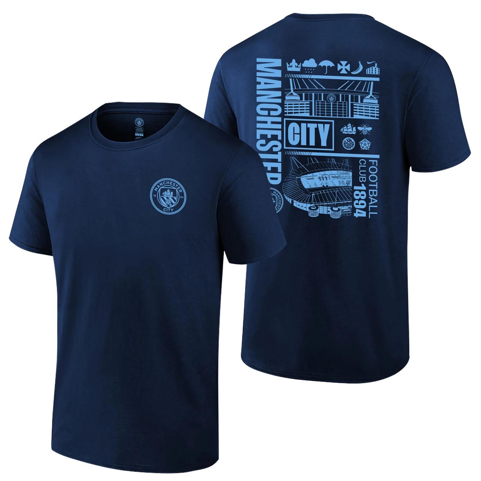 Manchester City Licensed Soccer T-Shirt Cotton Tee - 2 Sides Print - Navy S