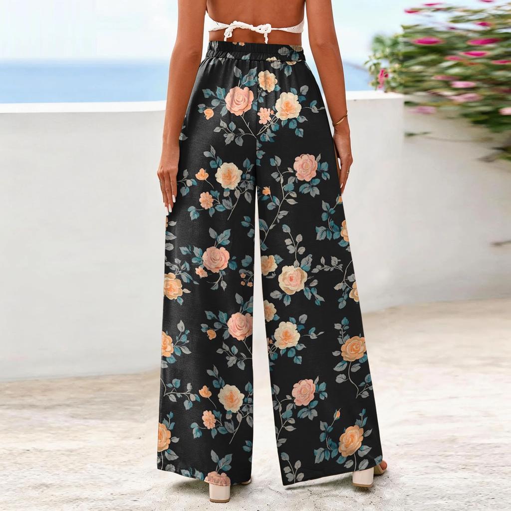 Women's Wide-Leg Casual Flowy Floral Print Pants