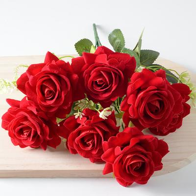 7-Head Artificial Rose Realistic Fake Flower Bouquet Home Office Wedding Party Indoor Outdoor Faux Bloom Table Centerpiece Decoration