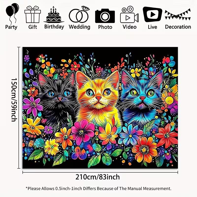 2D Colorful Kittens & Flowers Backdrop Cloth, Bright Art Photo Background