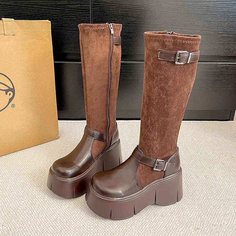 

Platform Thick Heel Women High Boots Fashion Belt Buckle Height Increase Shoes Winter Punk Style Women s Knight Botas Altas 35