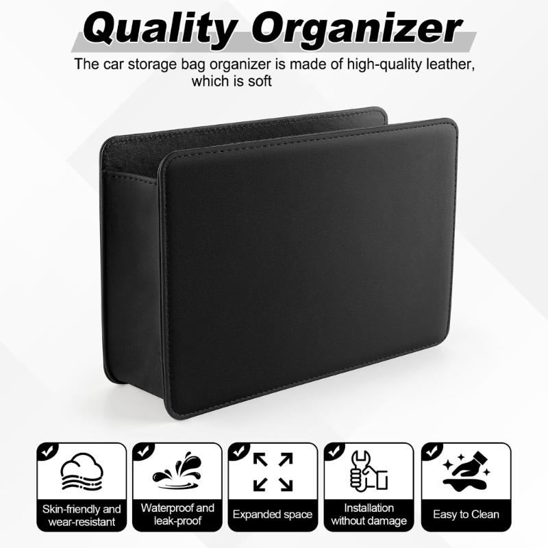 Foldable Auto Storage Bag Leather Organizer with 30 Trash Bags Mini Trash Can for Seat Back Door Console Car Interior