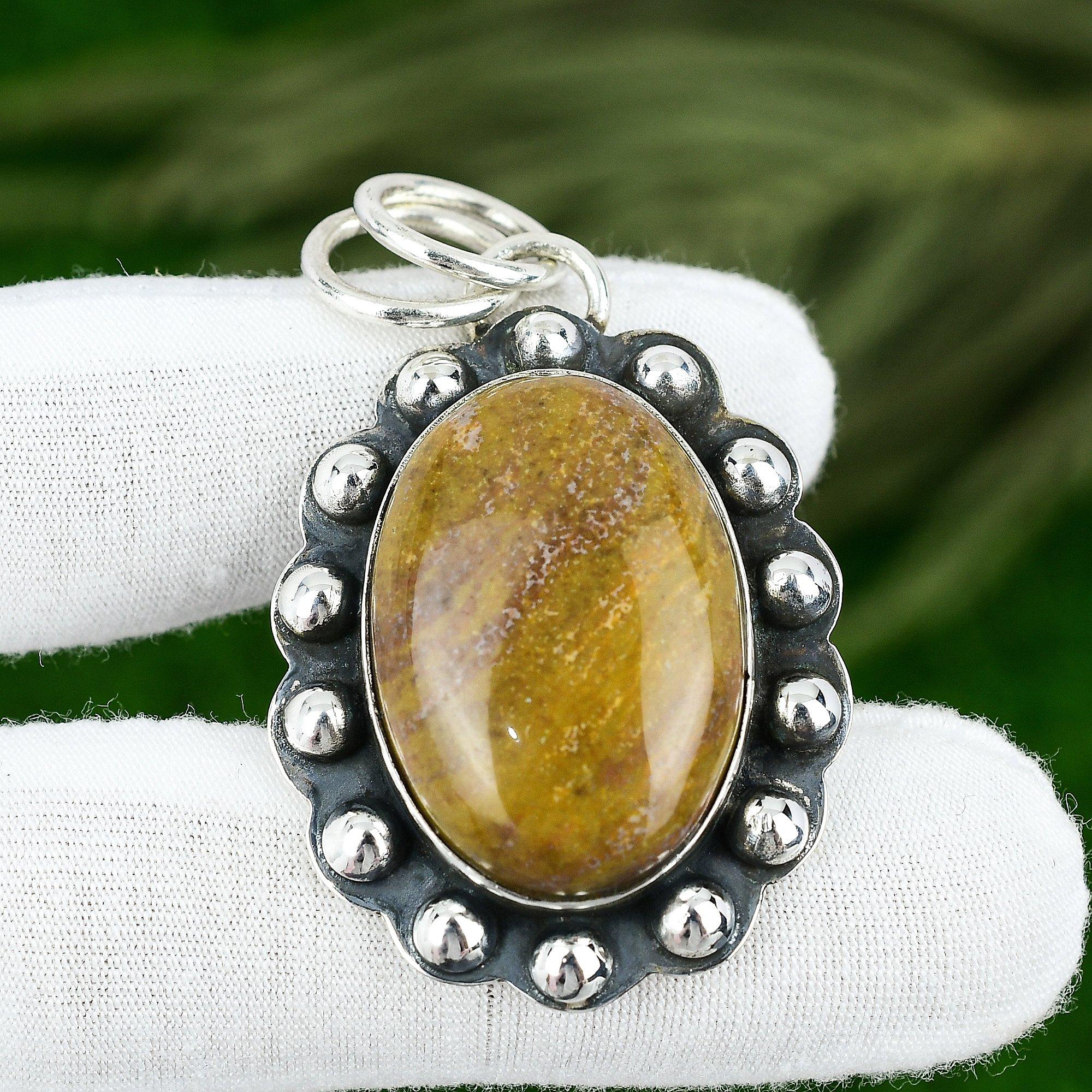 Friendship Day Sale Ocean Jasper Stone 925 Sterling Silver Mother Bezel Pendant