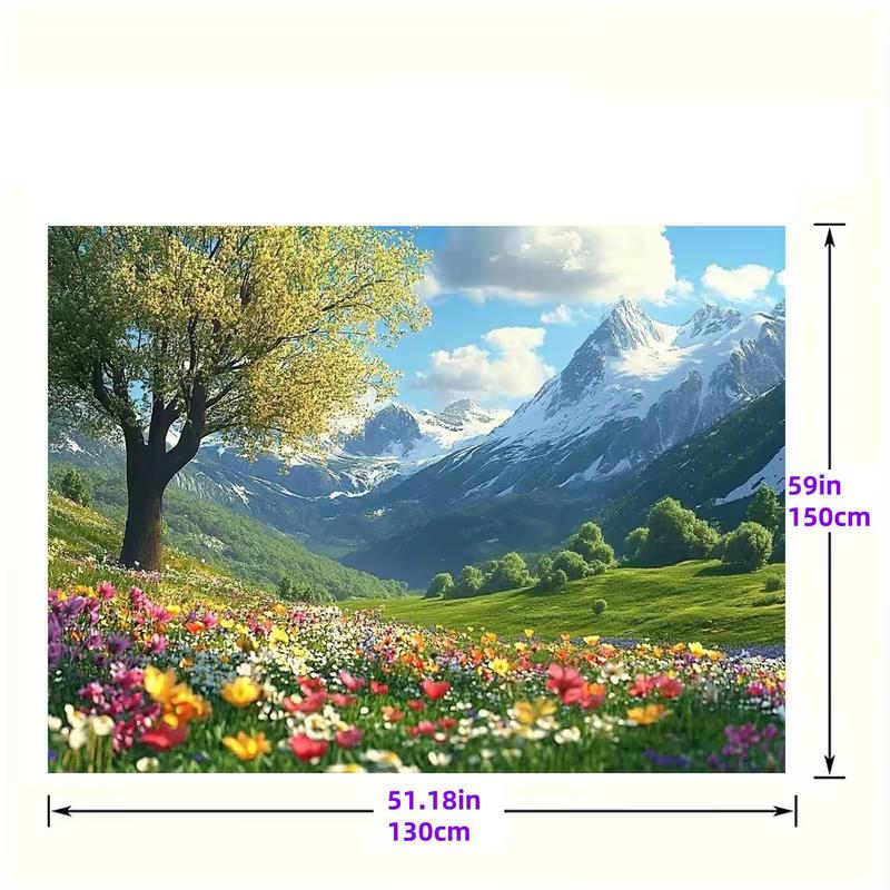 2D Cartoon Style Mountain Flower Background Cloth for Party Decor