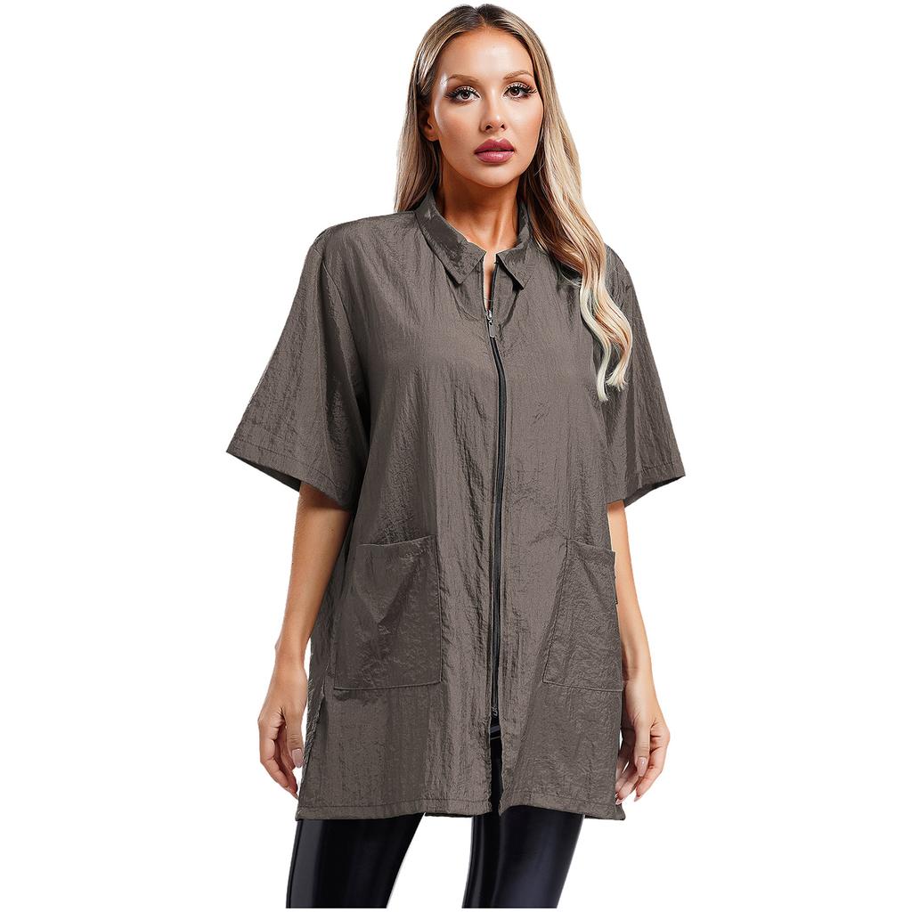 Unisex Herren Damen Wasserdichtes Friseurhemd Kurzarm Atmungsaktive Pflege-Schürze mit Taschen